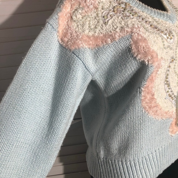 Vintage 90s Jaclyn Smith Pullover Sweater Beaded Paisley Detailing Light Blue S - Picture 5 of 15